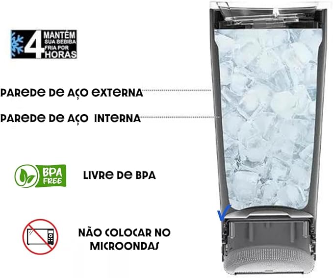 Copo Térmico de Aço Inoxidável - Alto Falante Sem Fio com Som Stéreo.