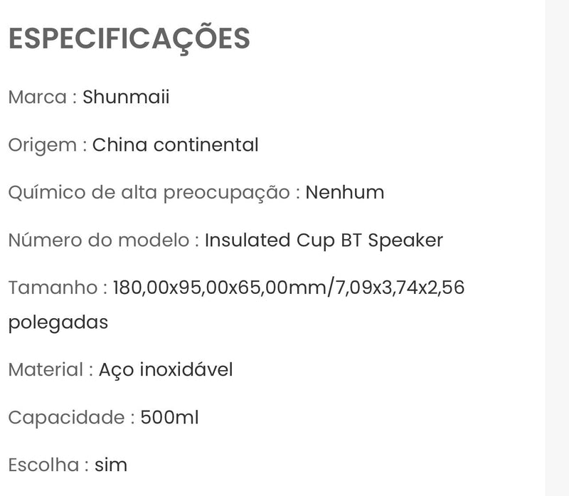 Copo Térmico de Aço Inoxidável - Alto Falante Sem Fio com Som Stéreo.