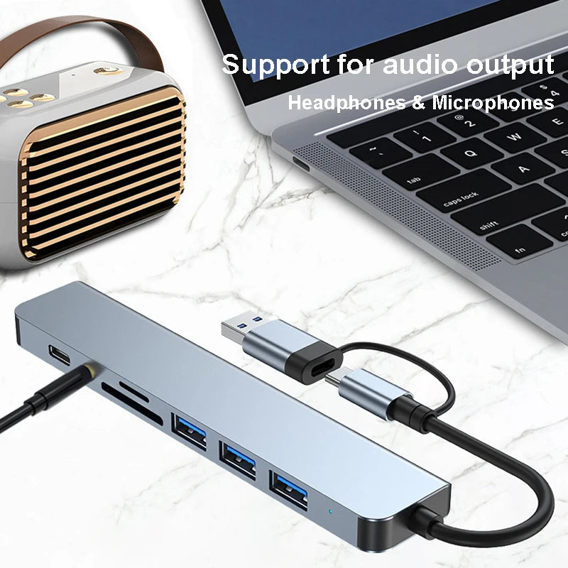 Hub USB C Splitter 8 em 2 USB