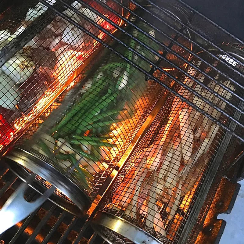Cesta para churrasco em aço inoxidável.