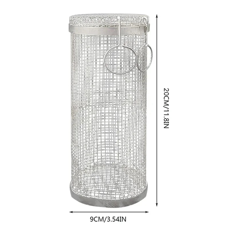 Cesta para churrasco em aço inoxidável.
