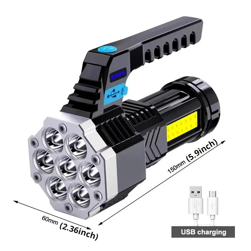 Lanterna de Alta Potência com Carregamento USB - 7 LEDs.