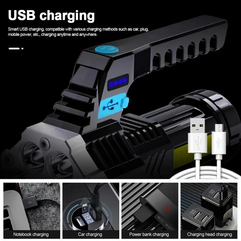 Lanterna de Alta Potência com Carregamento USB - 7 LEDs.