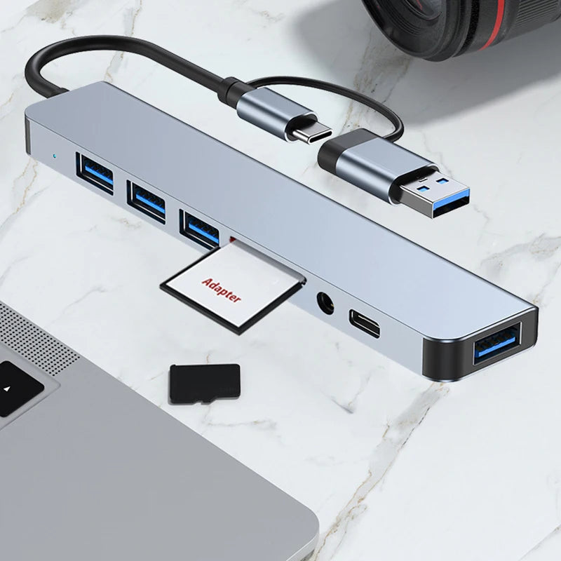 Hub USB C Splitter 8 em 2 USB