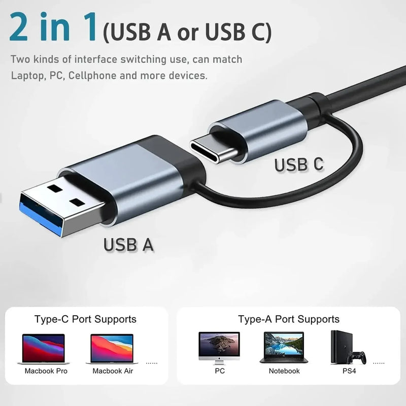 Hub USB C Splitter 8 em 2 USB