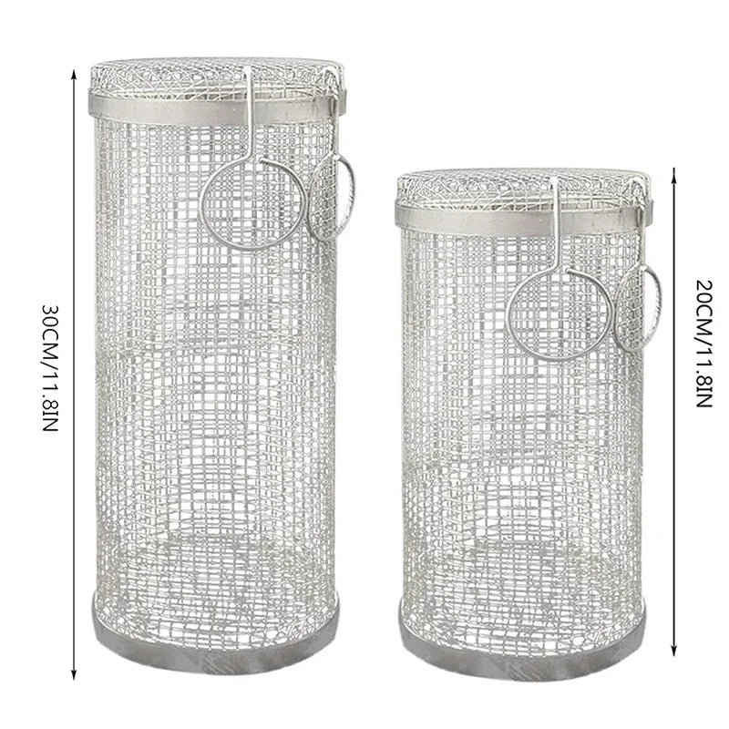 Cesta para churrasco em aço inoxidável.